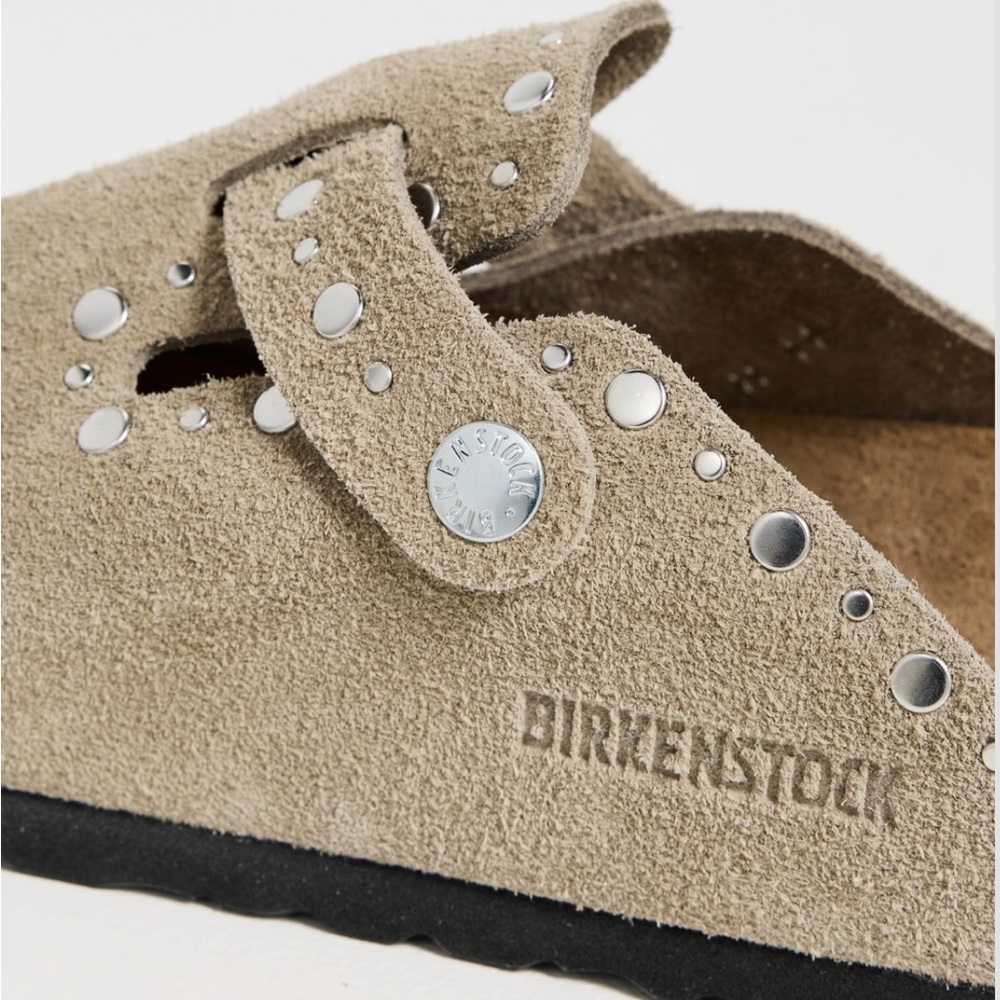 Birkenstock Beige Suede Clogs with Silver Studs - Picture 15 of 15